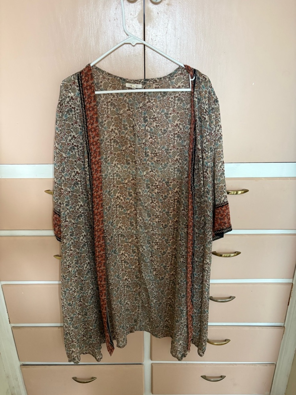 Maurices Floral Kimono Cardigan in Teal, Brown and Cream
